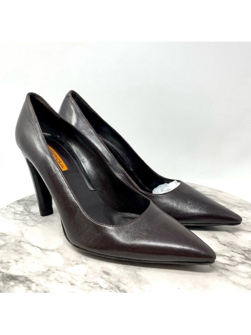 Via Spiga Brown Leather Pointed Toe Pumps 10 Italy Classic Office Minimalist
